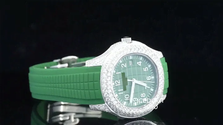 Moissanite Diamond iced Out Green Belt Color Rubber Belt Chronograph Automatic Watch #trendingshorts