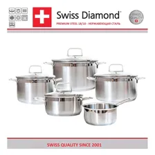 Набор посуды, 5 предметов и 4 крышки, сталь нержавеющая 18/10, серия PREMIUM STEEL, Swiss Diamond